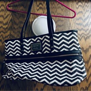 Nicole Miller Black and White Chevron Tote Bag